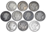 1839 - 1869 Shillings Lot (10 Coins) - Victoria British Silver Coins