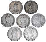 1887 - 1892 Shillings Lot (7 Coins) - Victoria British Silver Coins - Date Run
