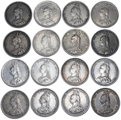 1887 Shillings Lot (16 Coins) - Victoria British Silver Coins