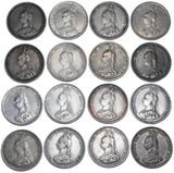 1887 Shillings Lot (16 Coins) - Victoria British Silver Coins