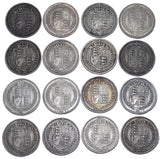 1887 Shillings Lot (16 Coins) - Victoria British Silver Coins