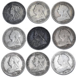 1893 - 1901 Shillings Lot (9 Coins) - Victoria British Silver Coins - Date Run