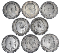 1902 - 1910 Shillings Lot (8 Coins) - Edward VII British Silver Coins