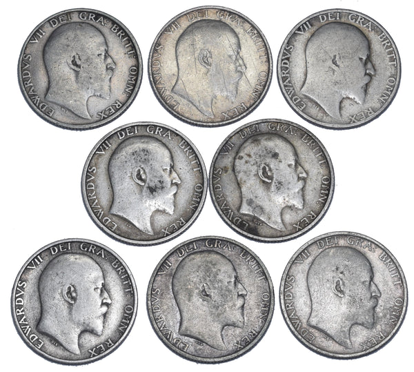 1902 - 1910 Shillings Lot (8 Coins) - Edward VII British Silver Coins