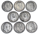 1902 - 1910 Shillings Lot (8 Coins) - Edward VII British Silver Coins