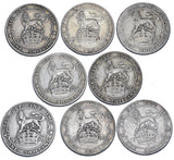 1902 - 1910 Shillings Lot (8 Coins) - Edward VII British Silver Coins