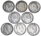 1902 - 1910 Shillings Lot (8 Coins) - Edward VII British Silver Coins