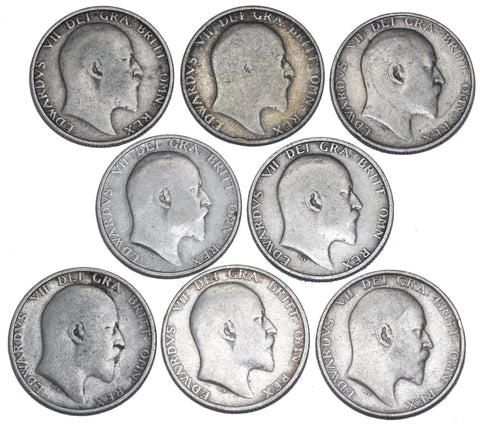 1902 - 1910 Shillings Lot (8 Coins) - Edward VII British Silver Coins