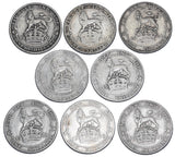 1902 - 1910 Shillings Lot (8 Coins) - Edward VII British Silver Coins