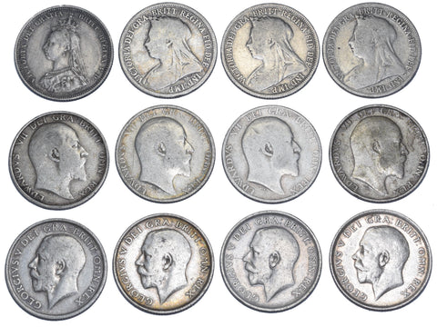 1887 - 1918 Shillings Lot (12 Coins) - British Silver Coins