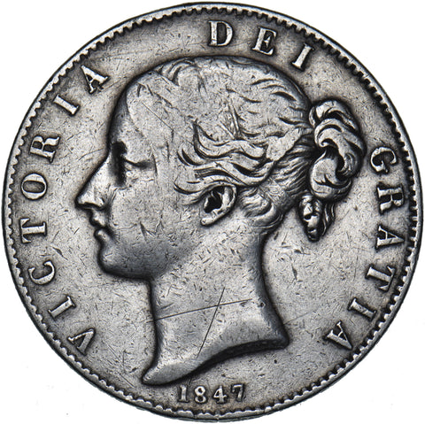 1847 Crown - Victoria British Silver Coin - Nice