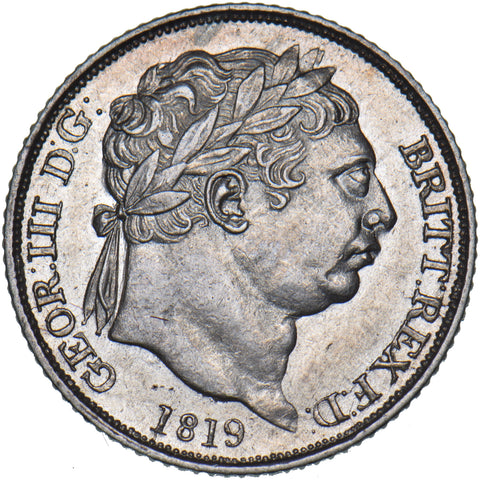 1819 Sixpence - George III British Silver Coin - Very Nice
