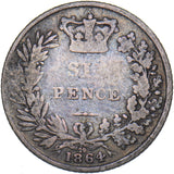1864 Sixpence (Die no. 29) - Victoria British Silver Coin