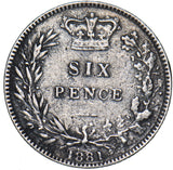 1881 Sixpence - Victoria British Silver Coin