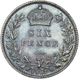 1887 Sixpence - Victoria British Silver Coin - Very Nice