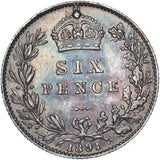 1891 Sixpence - Victoria British Silver Coin - Very Nice