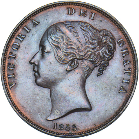 1853 Penny (OT) - Victoria British Copper Coin - Very Nice