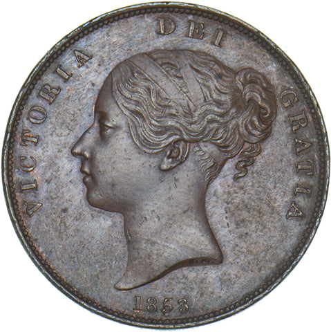 1853 Penny (OT) - Victoria British Copper Coin - Very Nice