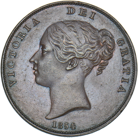 1854 Penny (OT) - Victoria British Copper Coin - Very Nice