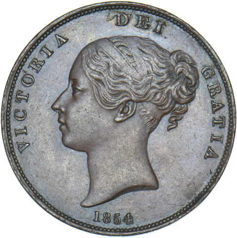 1854 Penny (OT) - Victoria British Copper Coin - Very Nice