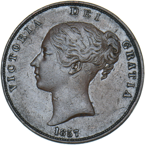 1857 Penny (PT) - Victoria British Copper Coin - Nice