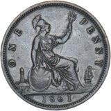 1861 Penny - Victoria British Bronze Coin - Very Nice
