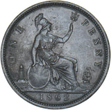 1862 Penny - Victoria British Bronze Coin - Very Nice