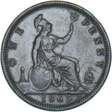 1865 Penny - Victoria British Bronze Coin - Nice