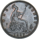 1887 Penny - Victoria British Bronze Coin - Very Nice