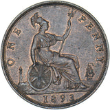1893 Penny - Victoria British Bronze Coin - Very Nice