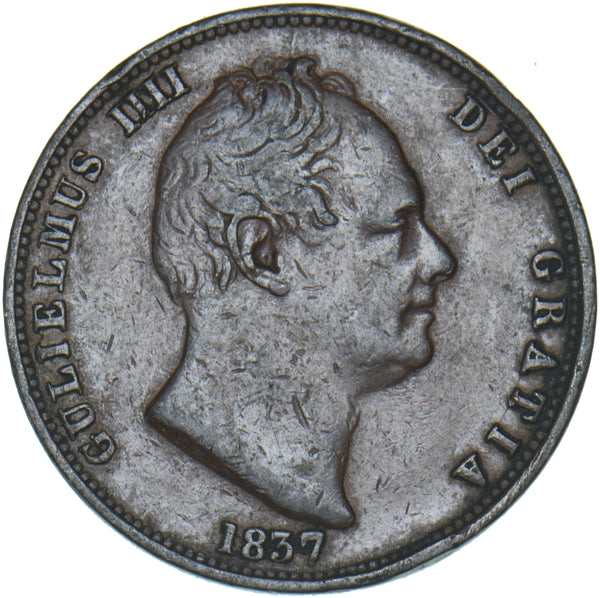 1837 Halfpenny - William IV British Copper Coin - Nice