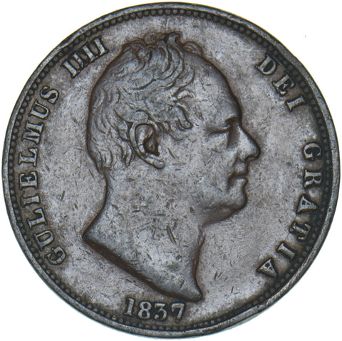 1837 Halfpenny - William IV British Copper Coin - Nice