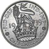 1939 English Shilling - George VI British Silver Coin - Superb