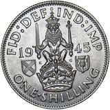 1945 Scottish Shilling - George VI British Silver Coin - Superb