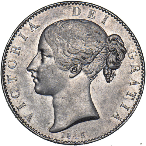 1845 Crown - Victoria British Silver Coin - Very Nice