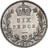 1891 Sixpence - Victoria British Silver Coin - Very Nice