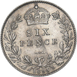 1895 Sixpence - Victoria British Silver Coin - Very Nice