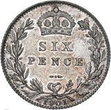 1901 Sixpence - Victoria British Silver Coin - Superb