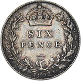 1902 Sixpence - Edward VII British Silver Coin - Nice