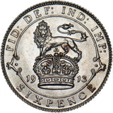 1913 Sixpence - George V British Silver Coin - Superb