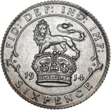 1914 Sixpence - George V British Silver Coin - Very Nice