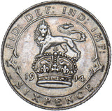 1914 Sixpence - George V British Silver Coin - Nice