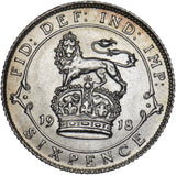 1918 Sixpence - George V British Silver Coin - Superb