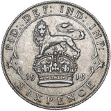 1919 Sixpence - George V British Silver Coin - Nice