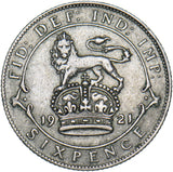 1921 Sixpence - George V British Silver Coin - Nice