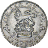 1922 Sixpence - George V British Silver Coin - Very Nice