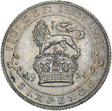 1924 Sixpence - George V British Silver Coin - Very Nice