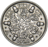 1928 Sixpence - George V British Silver Coin - Very Nice