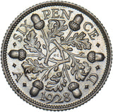 1928 Sixpence - George V British Silver Coin - Superb
