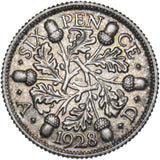 1928 Sixpence - George V British Silver Coin - Very Nice